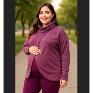 Nike Dri Fit Maternity Nursing Sweater XL Reversible Funnel Neck Pockets Purple